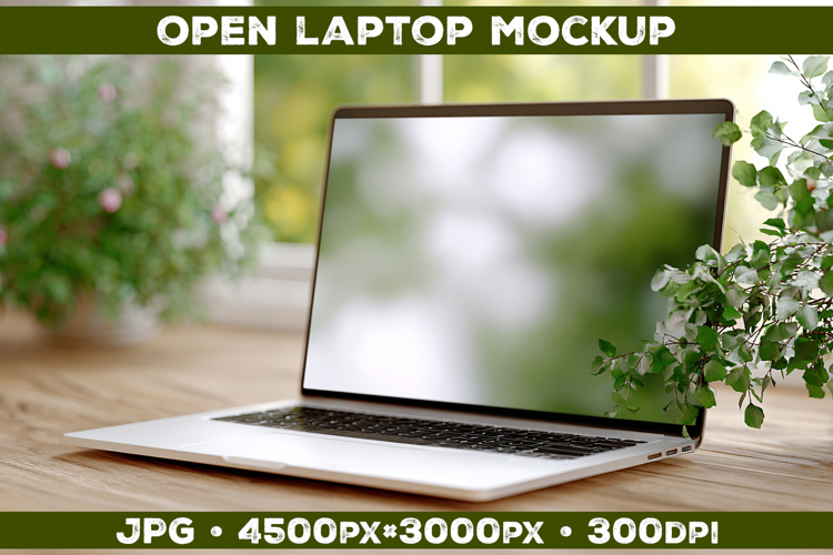 Laptop Mockup on Wooden Desk with Plants and Natural Light