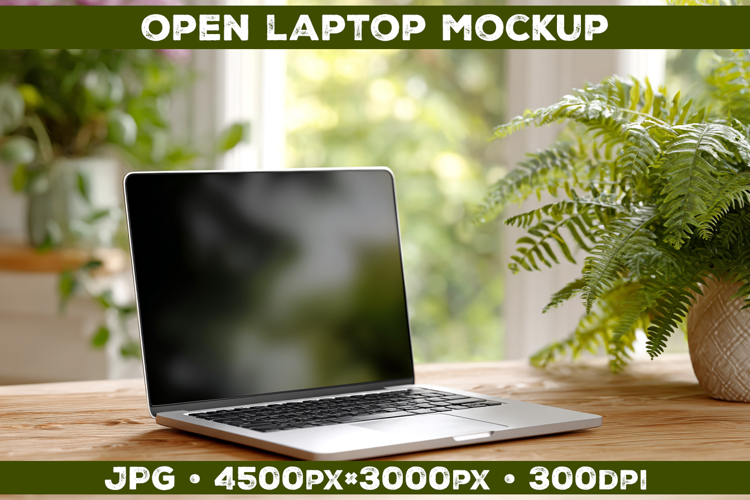 Laptop Mockup on Wooden Desk with Plants and Natural Light