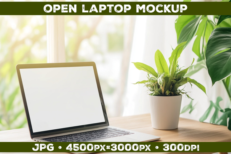 Laptop Mockup on Wooden Desk with Plants and Natural Light