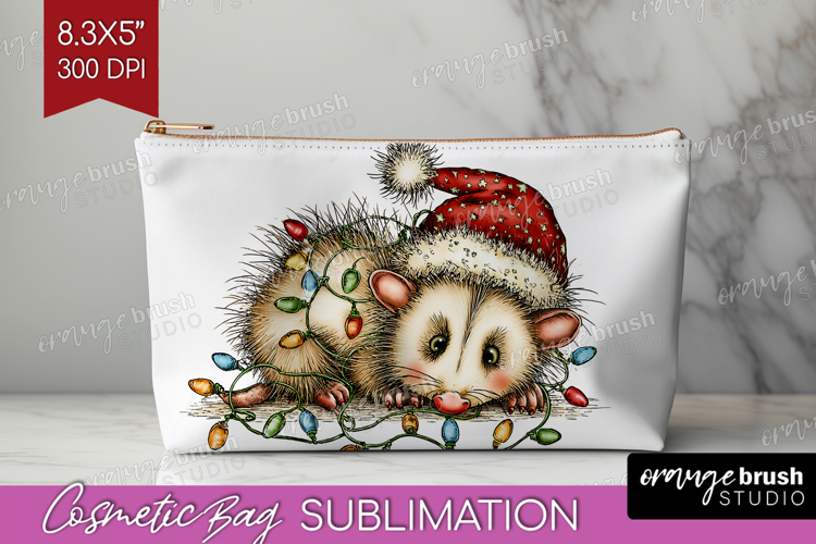 Opossum Tangled In Christmas Lights Cosmetic Bag Funny Xmas