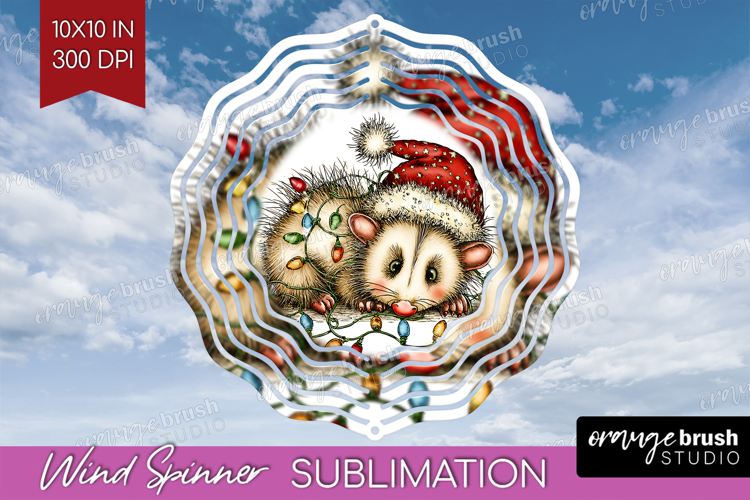 Opossum Tangled In Christmas Lights Wind Spinner Sublimation