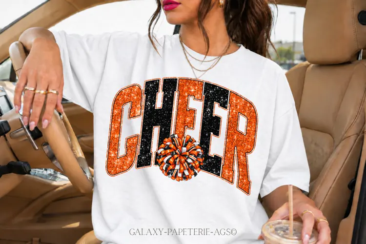 Cheer PNG | Orange Black Glitter Pom Pom Design