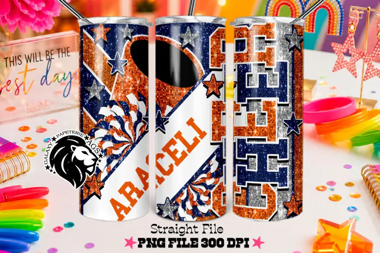Orange Blue Cheer Tumbler PNG | Glitter Wrap