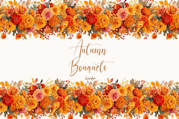 Watercolor Floral Clipart -Autumn flowers seamless border