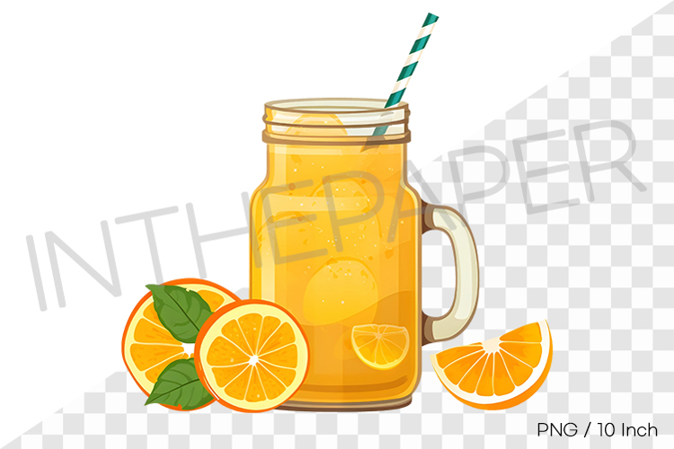Orange smoothie in glass jar PNG fruit cartoon summer illust