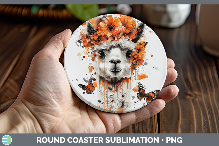 Orange Drips Alpaca Round Coaster Sublimation Coaster Design