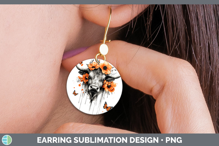 Orange Drips Bull Round Earrings Sublimation Earrings Design