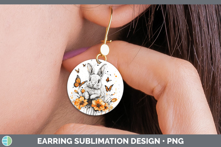 Orange Drips Bunny Round Earrings Sublimation Earrings Desig