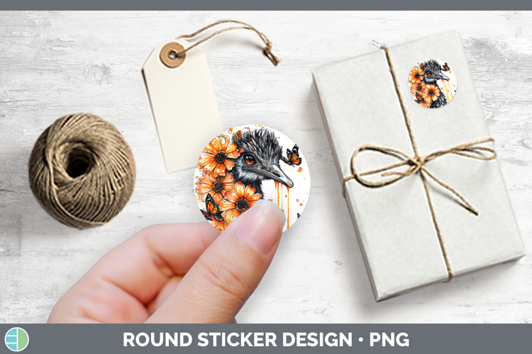 Orange Drips Emu Stickers | Round Labels Designs