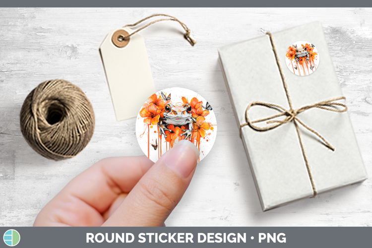 Orange Drips Frog Stickers | Round Labels Designs