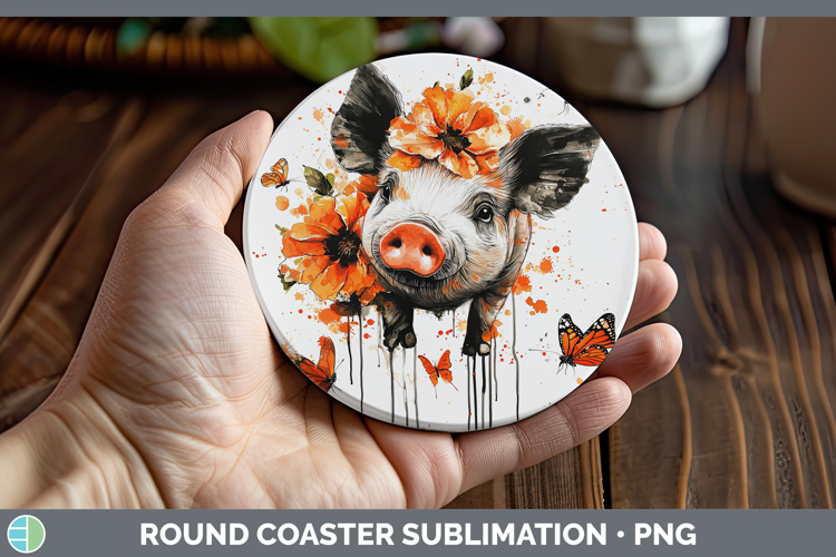 Orange Drips Pig Round Coaster Sublimation Coaster Designs