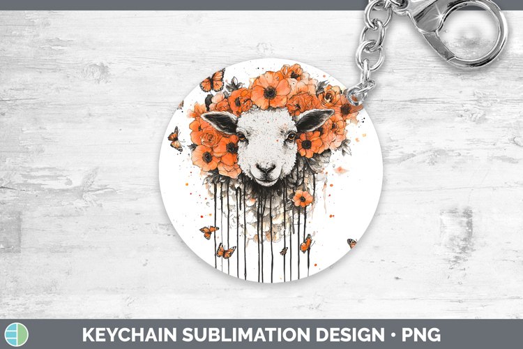 Orange Drips Sheep Keychain Sublimation Keyring Designs