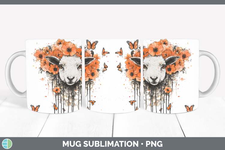 Orange Drips Sheep Mug Wrap Sublimation Coffee Cup Designs