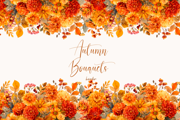 Watercolor Floral Clipart -Autumn flowers seamless border