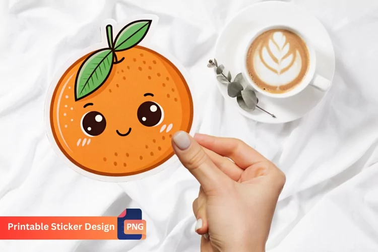Orange Funny Food Sticker, Cartoon Food Sticker
