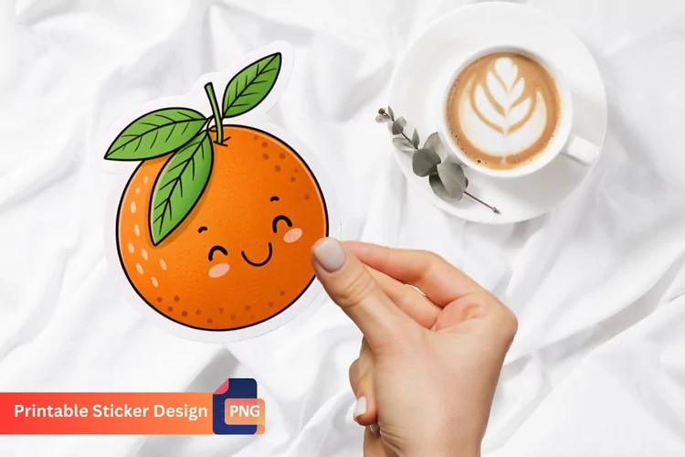 Orange Funny Food Sticker, Cartoon Food Sticker