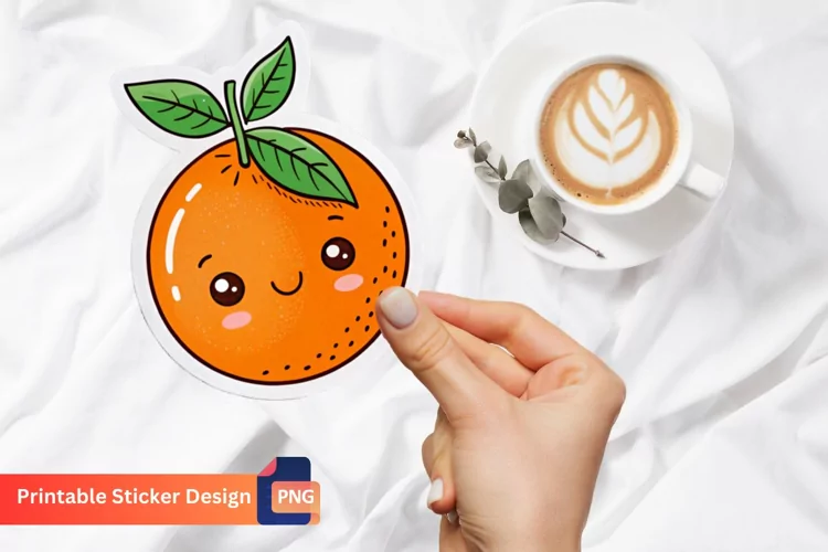 Orange Funny Food Sticker, Cartoon Food Sticker