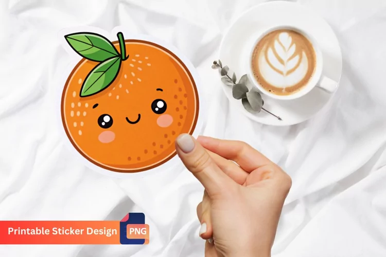 Orange Funny Food Sticker, Cartoon Food Sticker