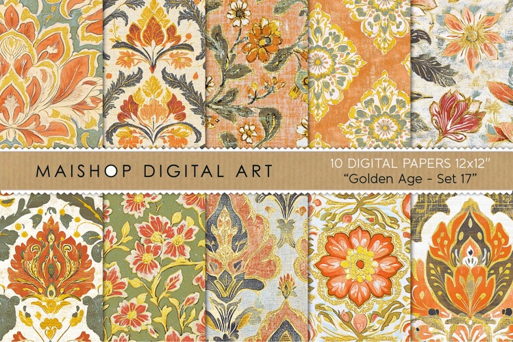 Orange and Green Boho Chic Floral Patterns example image 1