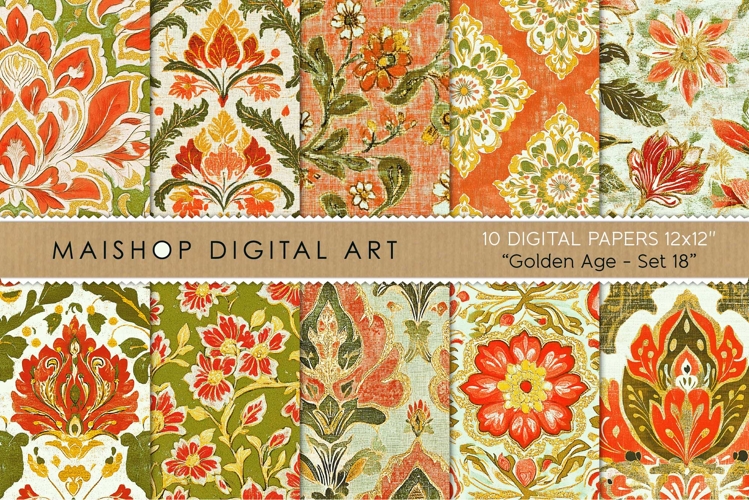 Orange and Green Boho Chic Floral Patterns