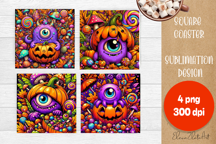 Halloween coaster, neon cute monster square coaster