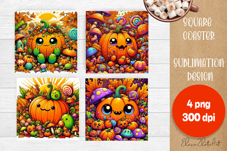 Halloween coaster, neon cute monster square coaster