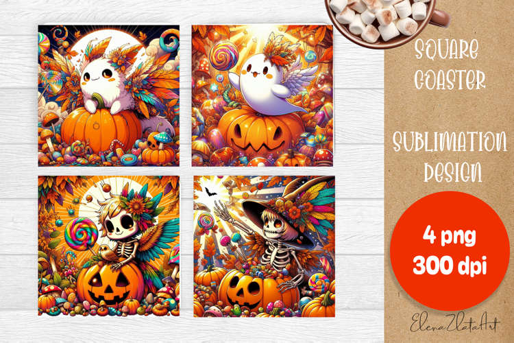 Halloween coaster, neon cute monster square coaster