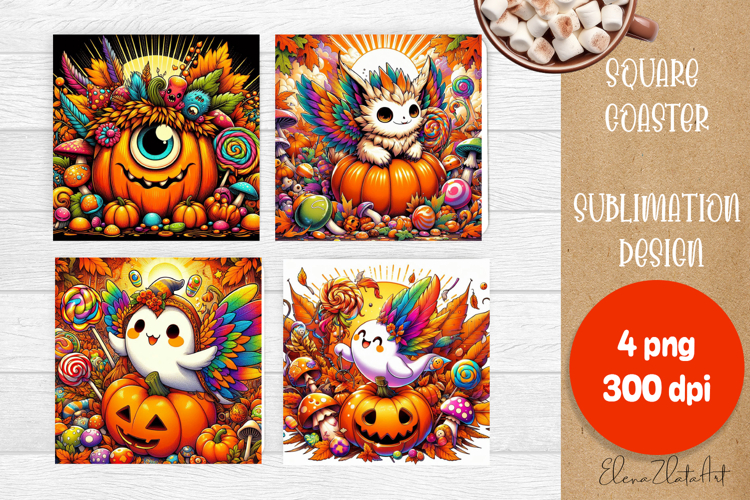 Halloween coaster, neon cute monster square coaster