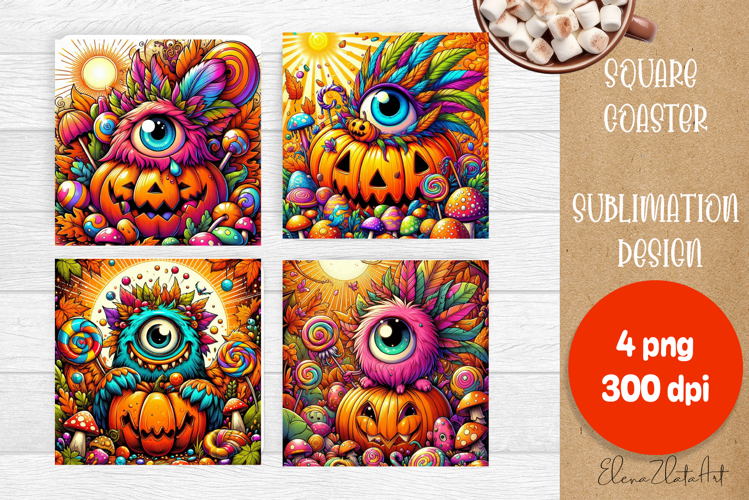 Halloween coaster, neon cute monster square coaster