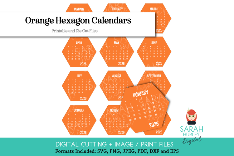 2026 Orange Hexagon Calendars Bundle by Sarah Hurley
