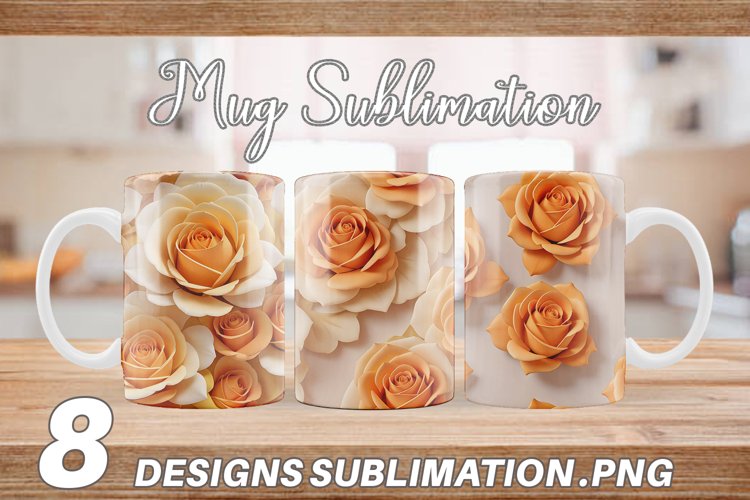 3D Orange Roses Mug sublimation design