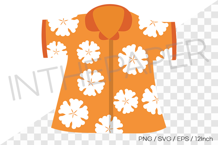 Orange shirt with white floral print PNG summer clipart SVG