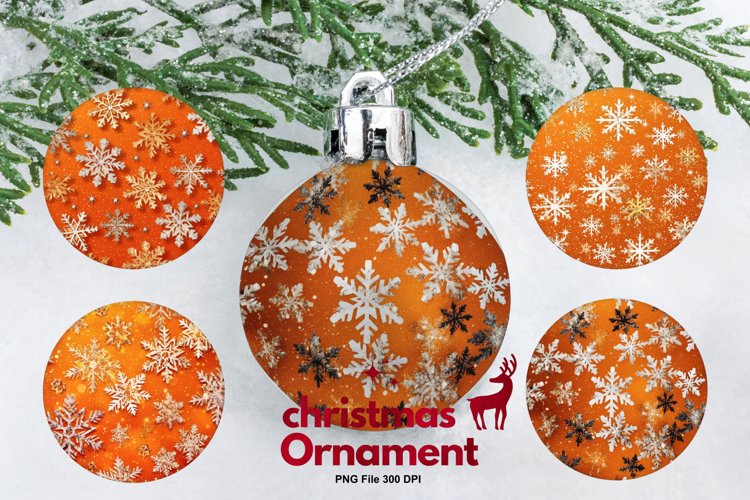 Christmas Ornament Orange Snowflakes Round Ornament Decorate example image 1