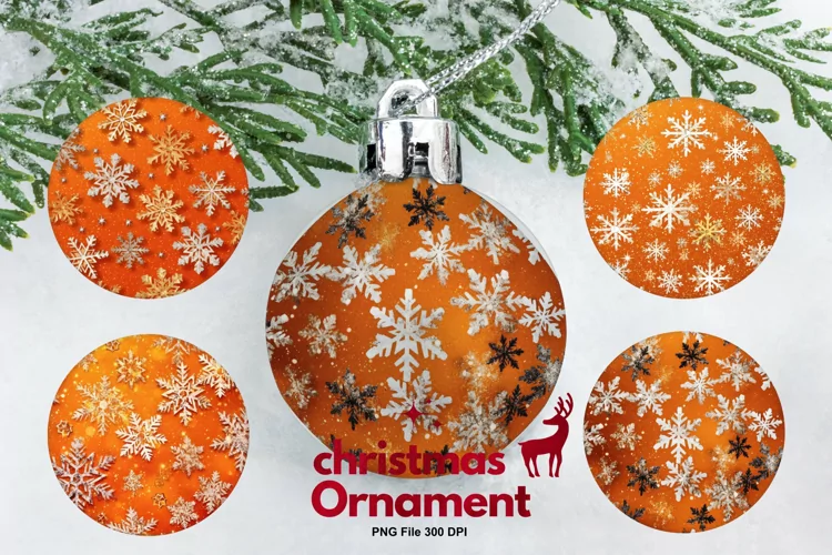 Christmas Ornament Orange Snowflakes Round Ornament Decorate