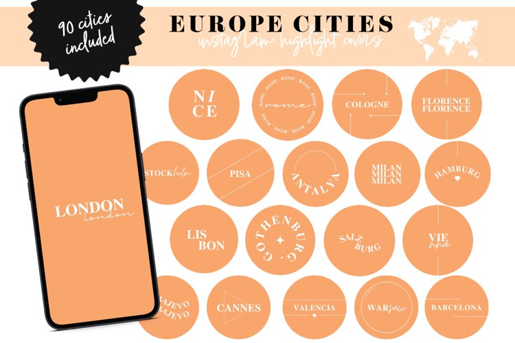 Travel Instagram Highlight Covers, Europe Cities Story Icons