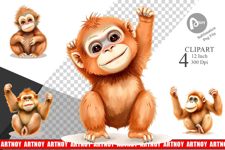 Watercolor Clipart Orangutan Wildlife