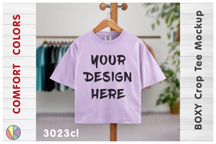 Comfort Colors 3023CL Orchid Boxy Crop T-Shirt Mockup.