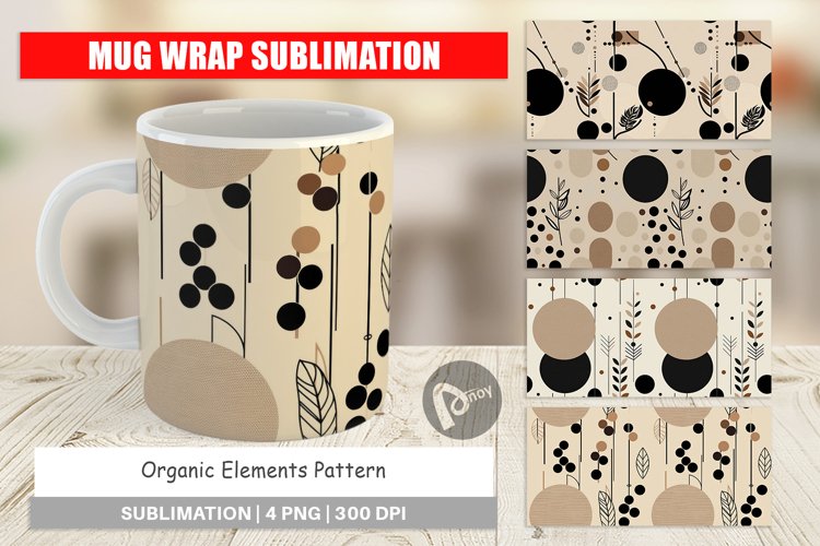 Mug Wrap Design Organic Elements Pattern