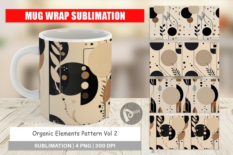 Mug Wrap Design Organic Elements Pattern