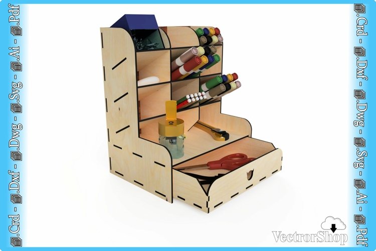 Desktop pen organizer / Cnc laser cutting stencils / Digital