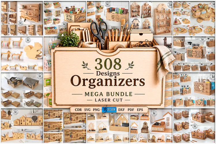 Organizers Mega Bundle Laser Cut | Caddy and Shelf | Storage