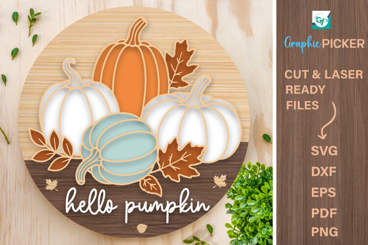 Hallo Pumpkin Outline Sign, SVG Laser Cut File, Hallo Fall example image 1