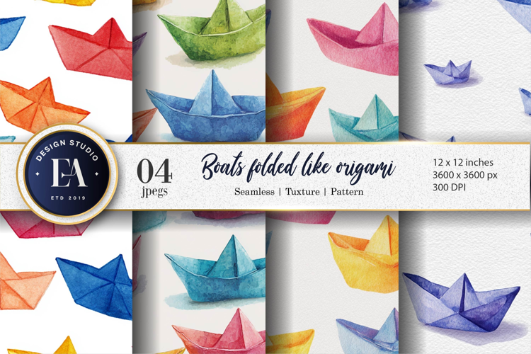 Origami Boats Hand-Drawn Watercolor Seamless Digital Paper