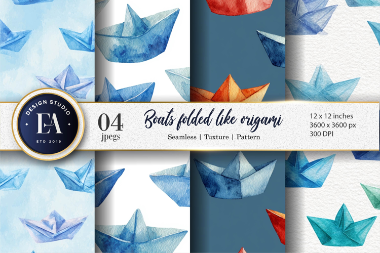 Origami Boats Pattern for Crafts & Decor Digital Paper