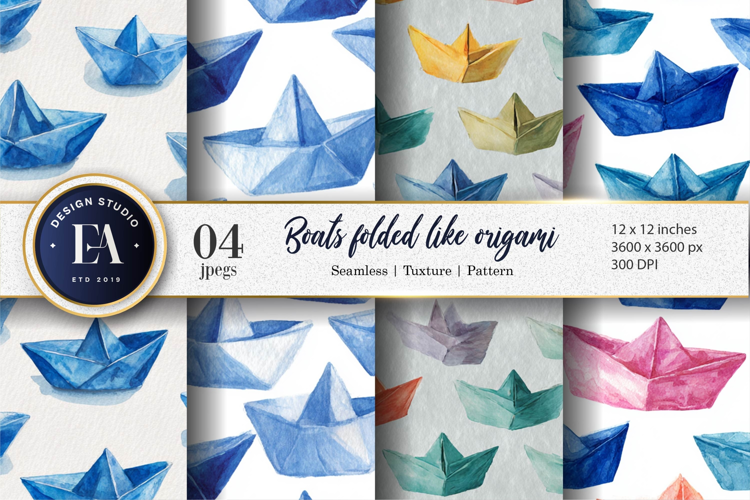 Origami Boats Pattern for Crafts & Decor Digital Paper