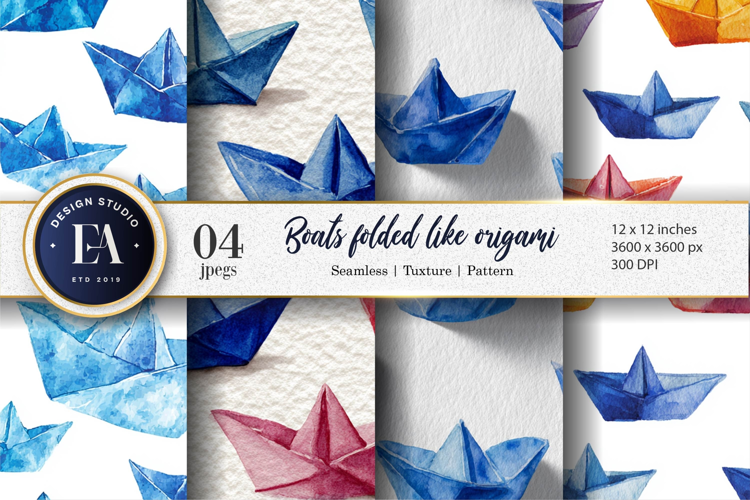 Origami Boats Hand-Drawn Watercolor Seamless Digital Paper