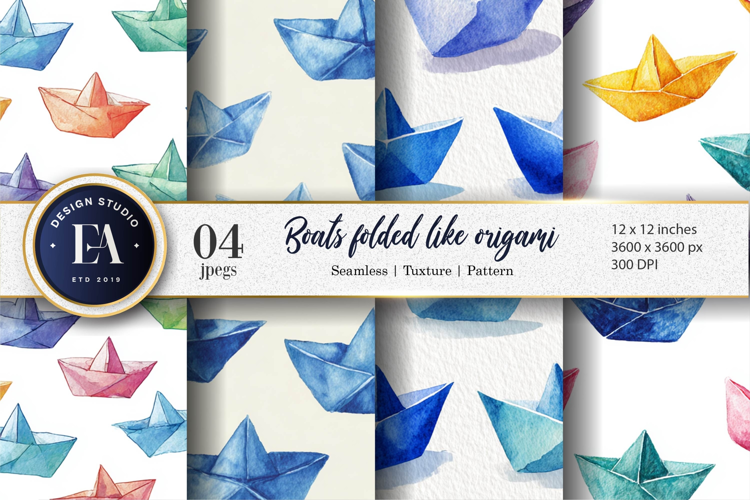 Origami Boat Watercolor Seamless Pattern Digital Paper