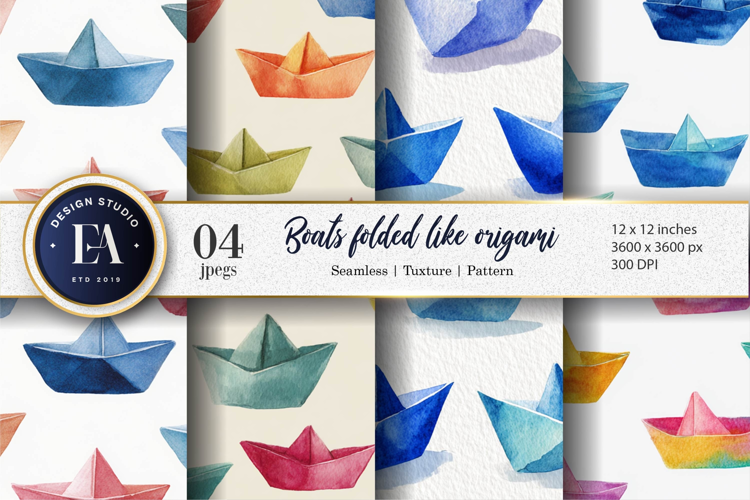 Origami Boat Watercolor Seamless Pattern Digital Paper