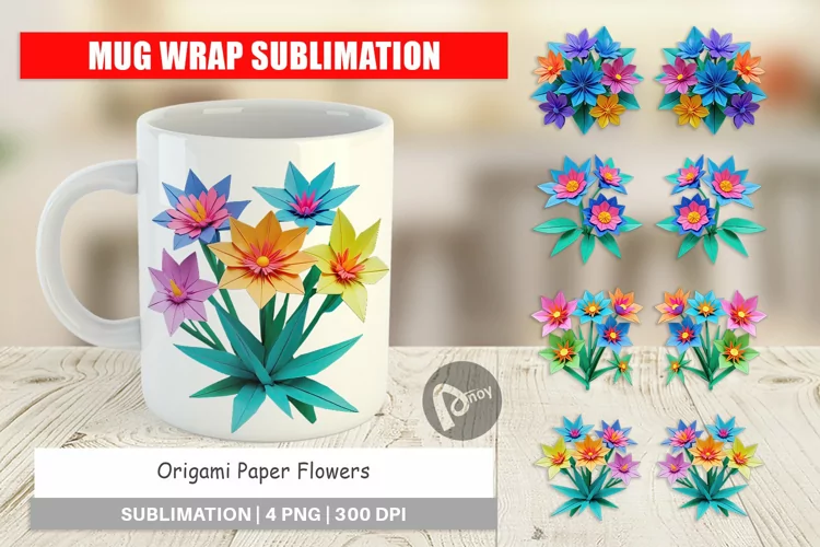 Mug Wrap Design Origami Flowers