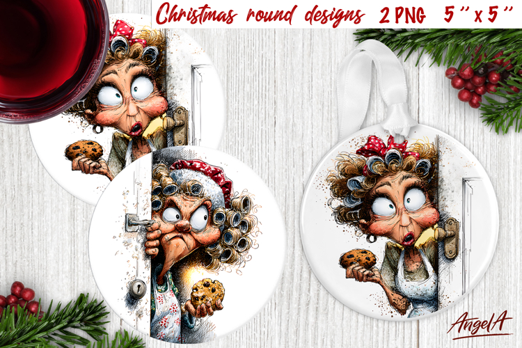 Christmas round coaster Humor adult ornament Elderly lady